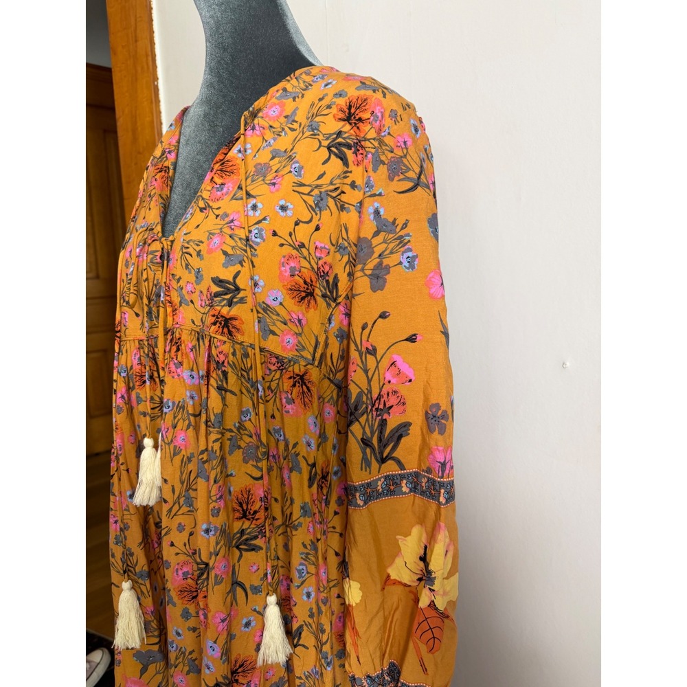 R.Vivimos Floral Boho Tassel Maxi Dress S 4/6 Long Sleeve cottagecore prairie - Picture 6 of 10